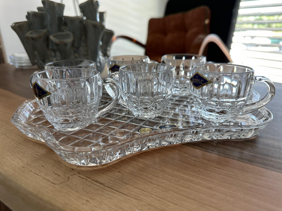 SET 6 CESTI ESPRESSO PE PLATOU- BOHEMIA DIPLOMAT 3 cesti cafea espresso cristal Bohemia